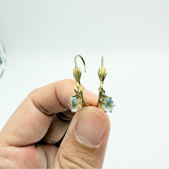 Blue Topaz Gold Vermeil Leverback Earrings - Picture 7 of 7